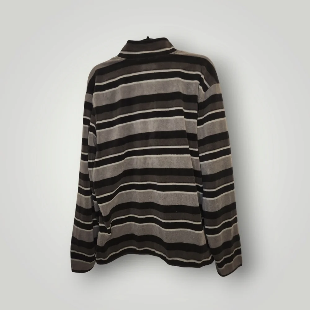 Duluth Trading co 1/4 Zip Fleece pullover Mens L black gray striped Chec…